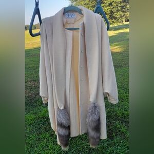 Vtg Ladies Capri By Marie Mirisola Wool Coat Cape With Foxtail Wrap Stole XL 2XL